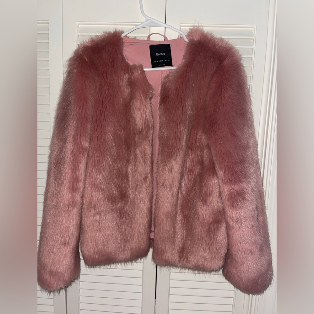 Bershka Women's Elegant Pink Faux Coat